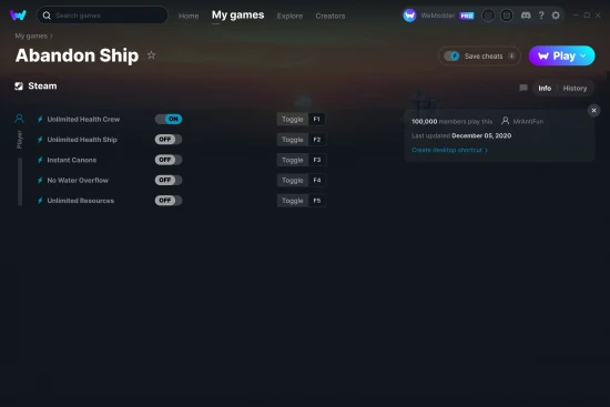 Abandon Ship cheats screenshot