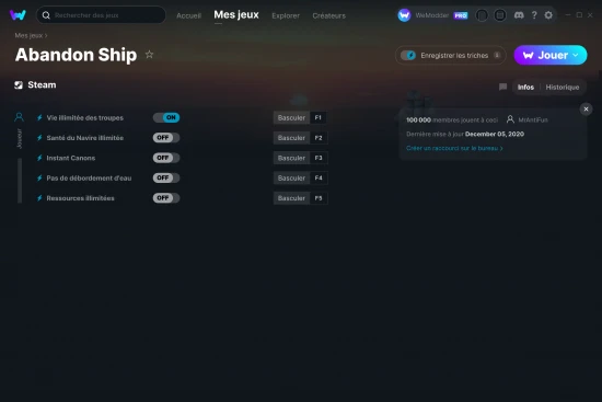 Capture d'écran de triches de Abandon Ship