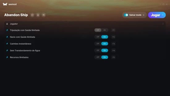 Captura de tela de cheats do Abandon Ship