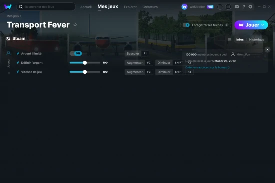Capture d'écran de triches de Transport Fever