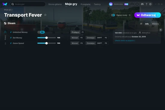 cheaty Transport Fever zrzut ekranu