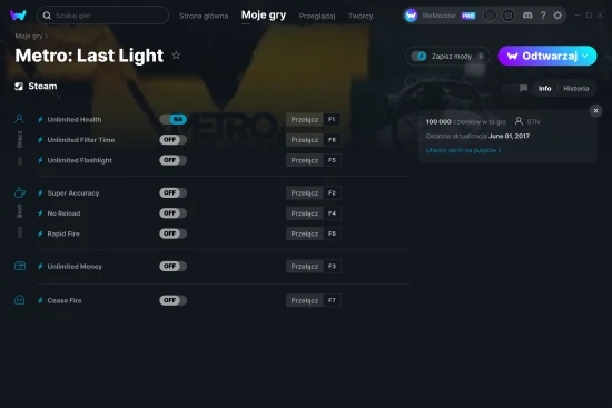 cheaty Metro: Last Light zrzut ekranu