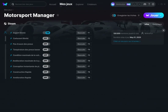 Capture d'écran de triches de Motorsport Manager