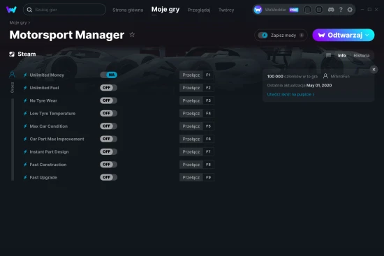 cheaty Motorsport Manager zrzut ekranu