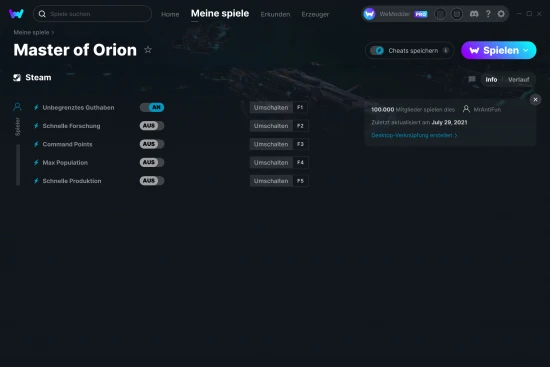 Master of Orion Cheats Screenshot
