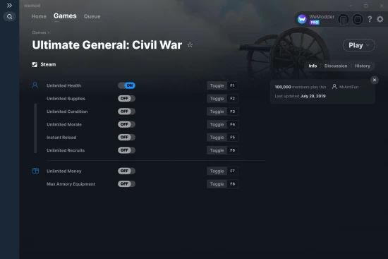 Ultimate General: Civil War cheats screenshot