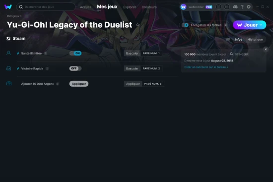 Capture d'écran de triches de Yu-Gi-Oh! Legacy of the Duelist