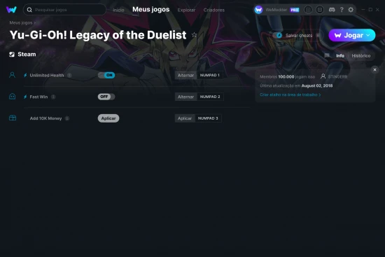 Captura de tela de cheats do Yu-Gi-Oh! Legacy of the Duelist