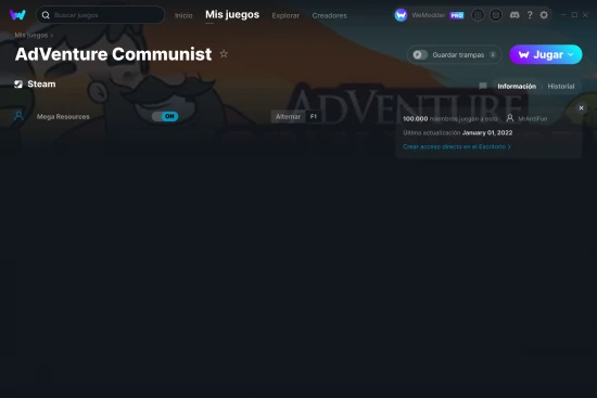 captura de pantalla de las trampas de AdVenture Communist