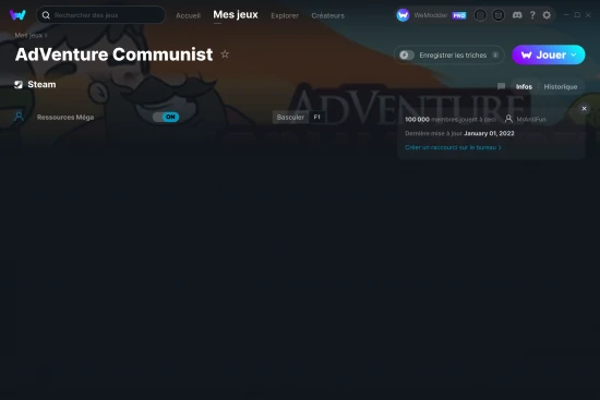 Capture d'écran de triches de AdVenture Communist