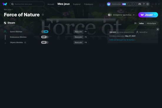 Capture d'écran de triches de Force of Nature