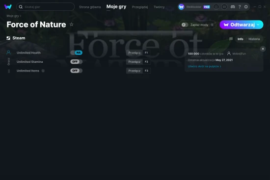 cheaty Force of Nature zrzut ekranu