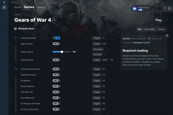 Gears of War 4 cheats screenshot