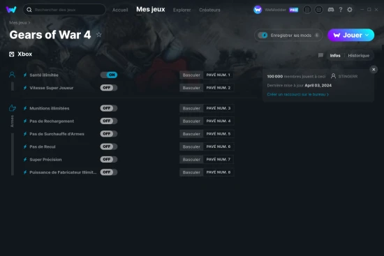 Capture d'écran de triches de Gears of War 4