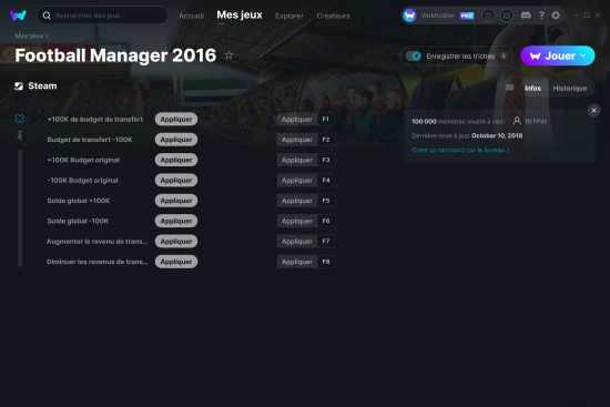 Capture d'écran de triches de Football Manager 2016