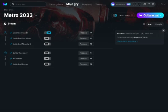 cheaty Metro 2033 zrzut ekranu