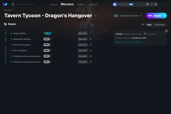 Capture d'écran de triches de Tavern Tycoon - Dragon's Hangover