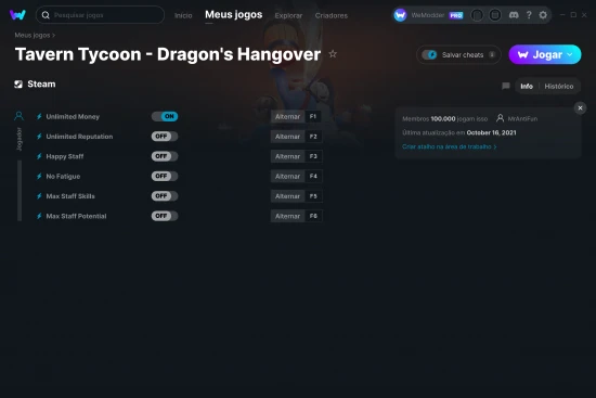 Captura de tela de cheats do Tavern Tycoon - Dragon's Hangover