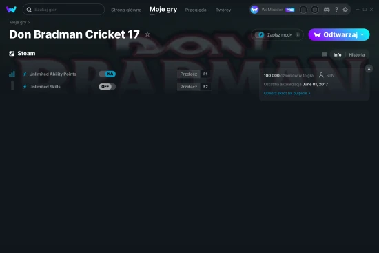cheaty Don Bradman Cricket 17 zrzut ekranu