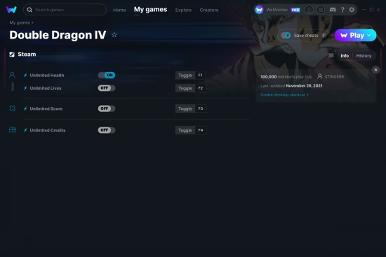 Double Dragon IV cheats screenshot