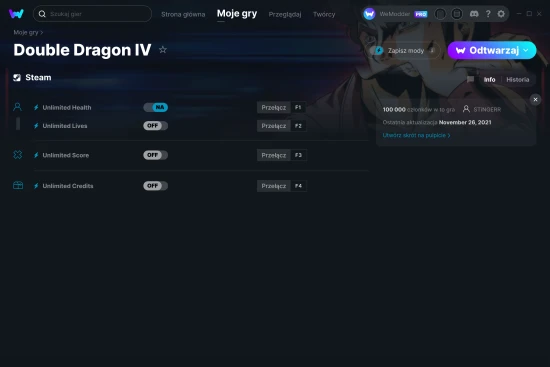 cheaty Double Dragon IV zrzut ekranu