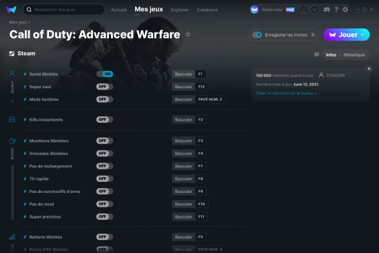 Capture d'écran de triches de Call of Duty: Advanced Warfare