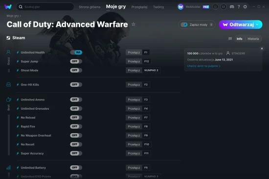 cheaty Call of Duty: Advanced Warfare zrzut ekranu