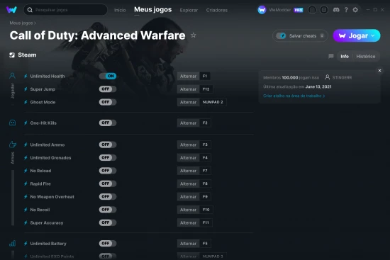 Captura de tela de cheats do Call of Duty: Advanced Warfare