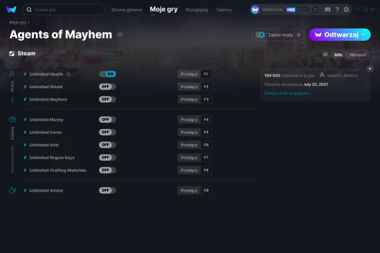 cheaty Agents of Mayhem zrzut ekranu