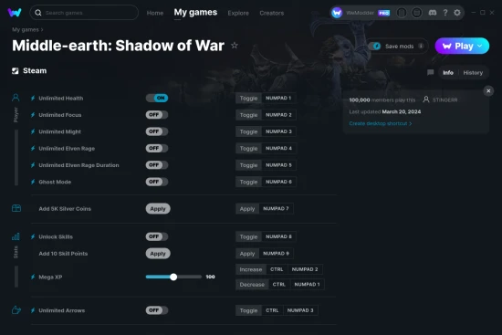 Middle-earth: Shadow of War cheats screenshot