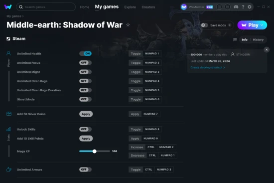 Middle-earth: Shadow of War cheats screenshot
