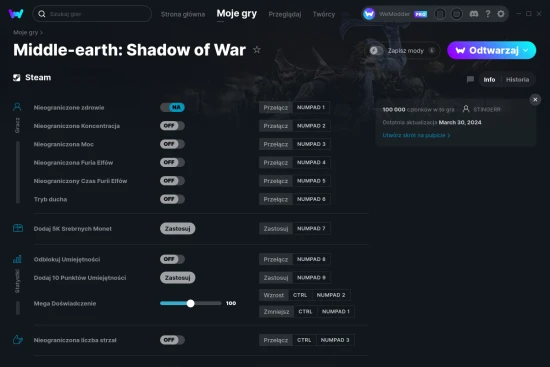 cheaty Middle-earth: Shadow of War zrzut ekranu