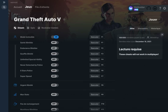 Capture d'écran de triches de Grand Theft Auto V