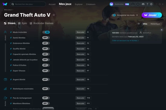 Capture d'écran de triches de Grand Theft Auto V