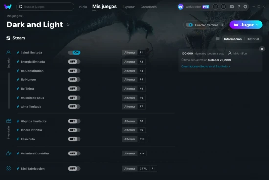 captura de pantalla de las trampas de Dark and Light