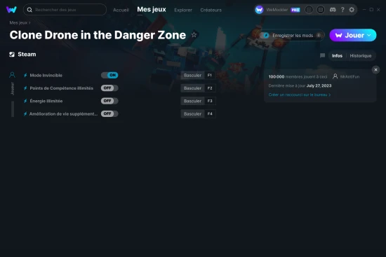 Capture d'écran de triches de Clone Drone in the Danger Zone
