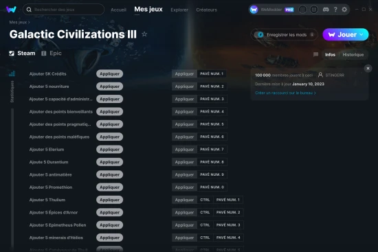 Capture d'écran de triches de Galactic Civilizations III
