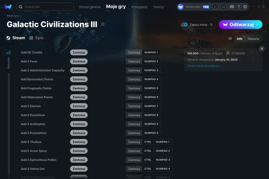 cheaty Galactic Civilizations III zrzut ekranu
