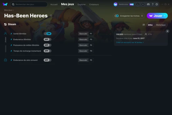 Capture d'écran de triches de Has-Been Heroes