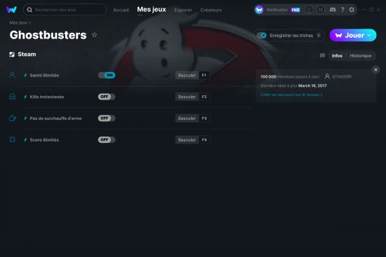 Capture d'écran de triches de Ghostbusters