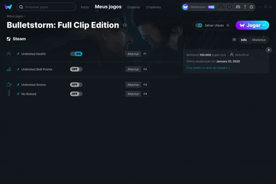 Captura de tela de cheats do Bulletstorm: Full Clip Edition