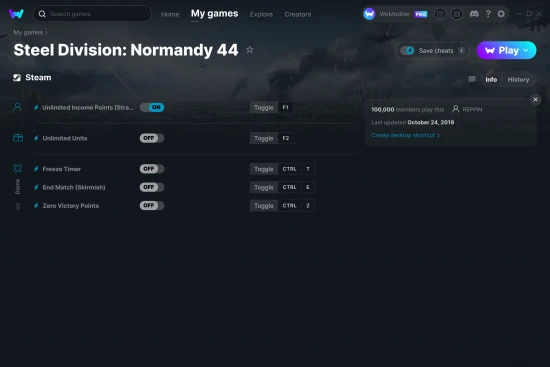 Steel Division: Normandy 44 cheats screenshot