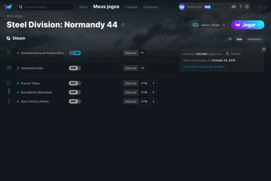 Captura de tela de cheats do Steel Division: Normandy 44