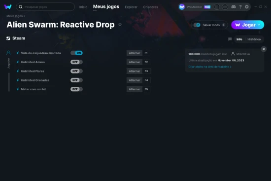 Captura de tela de cheats do Alien Swarm: Reactive Drop