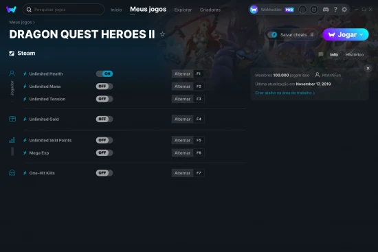 Captura de tela de cheats do DRAGON QUEST HEROES II