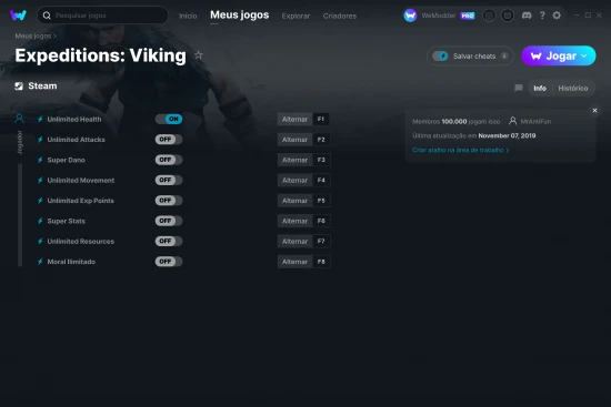 Captura de tela de cheats do Expeditions: Viking