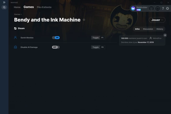 Capture d'écran de triches de Bendy and the Ink Machine