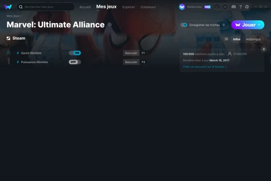 Capture d'écran de triches de Marvel: Ultimate Alliance