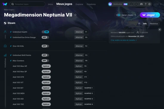 Captura de tela de cheats do Megadimension Neptunia VII
