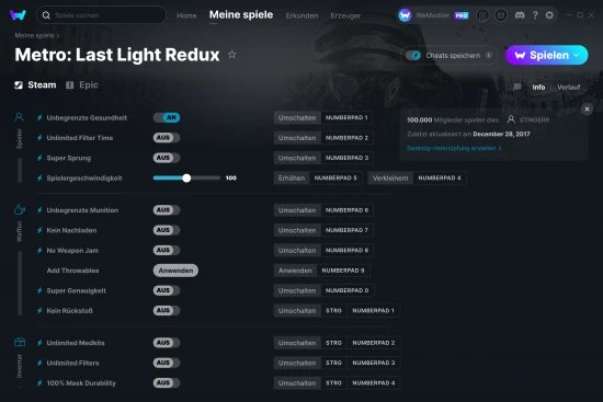 Metro: Last Light Redux Cheats Screenshot